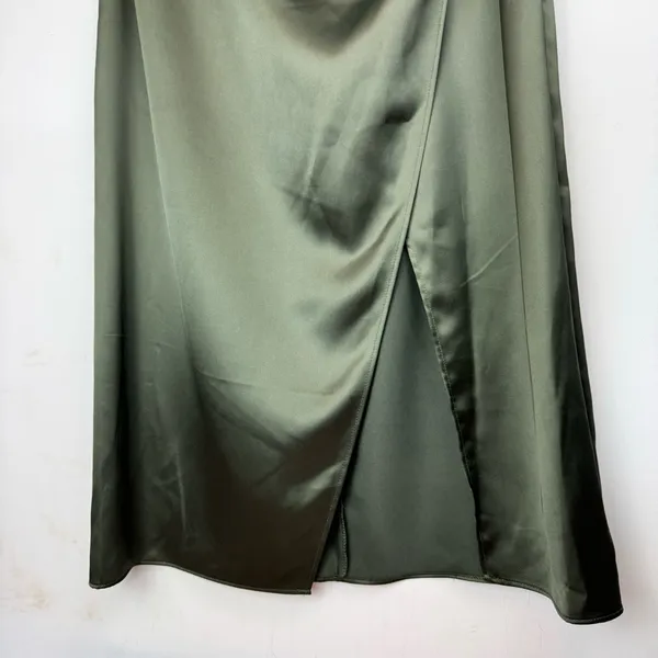 NWT Zara Green Satin Effect Midi Wrap Dress Sz Large Beaded Straps - Image 10