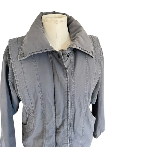 Vintage 80s Quilted Puffer Coat Mixed Media Gray Blue size S Pan Asia Grunge - Image 8