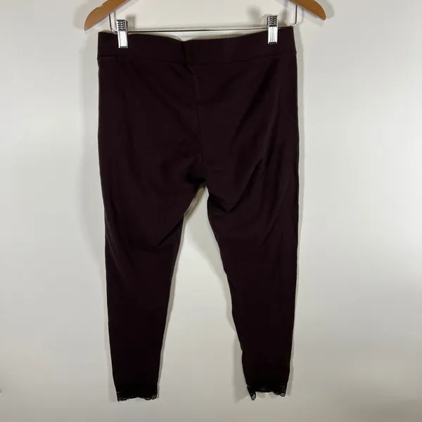 Aerie Womens Burgundy Lace Trim‎ Ankle Leggings Dark Plum Size Large Stretchy - Image 6