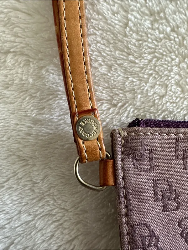 Dooney & Bourke Monogram Wristlet Pouch Purple Tan Coated Canvas Zip Clutch - Image 2