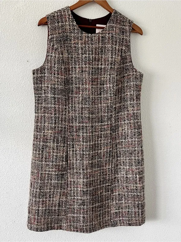 Gal Meets Glam Ramona Brown Tweed Check Sleeveless Mini Dress - Image 2
