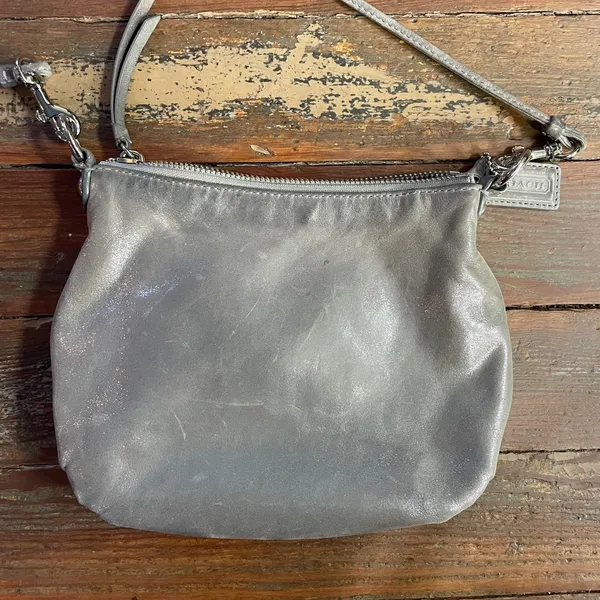 COACH Poppy Silver Metallic Gray Leather Crossbody Bag 🧡🎀 - Image 10