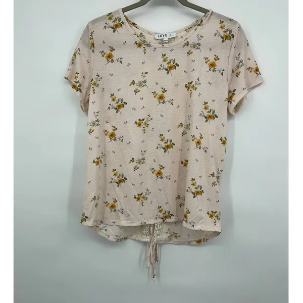 Love J Womens Pink Floral Open Back Lace Detail Tie Shirt Blouse Top NEW Large - Image 12