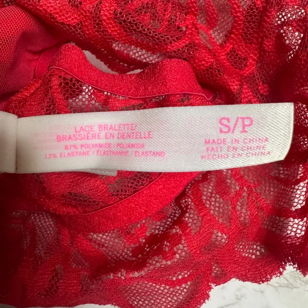 PINK Victoria's Secret Bralette Women's Floral Lace V-Neck Red Small‎ - Image 5