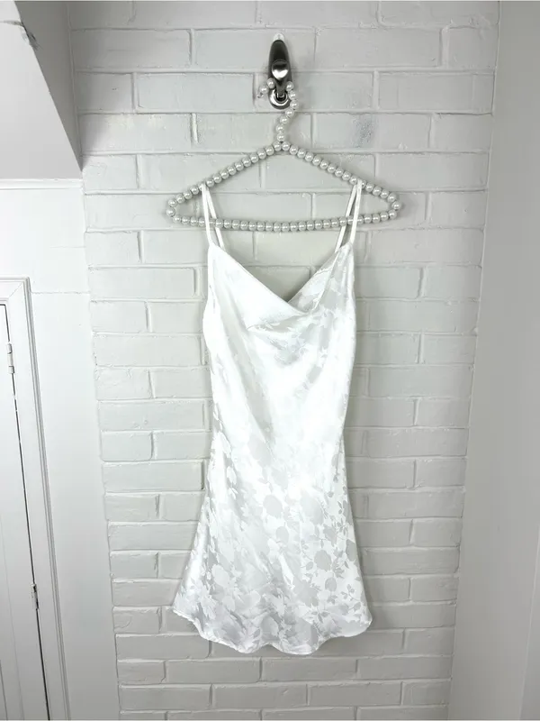 Lulus Close To Your Heart White Satin Jacquard Cowl Slip Mini Dress Size XS - Image 2