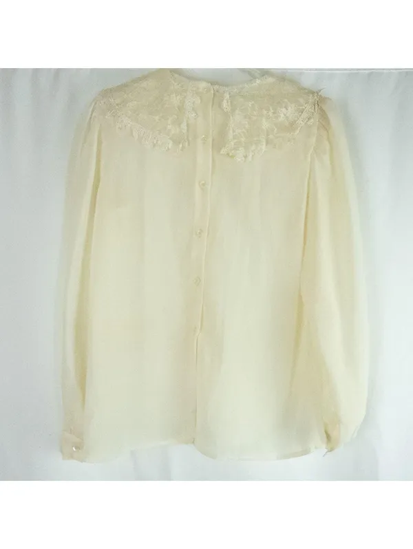 Synergy Vintage Ivory Floral Lace Blouse Womens 6 Small - Image 10