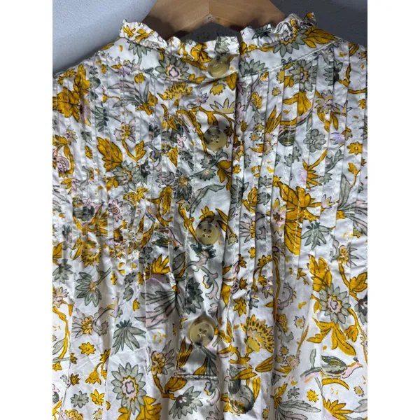 J crew XXL Yellow Floral Pintuck Ruffle Neck Cotton sleeveless Blouse BL078 - Image 7