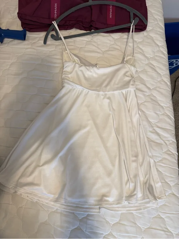 Lucy in the Sky Cream Satin Mini Dress with Spaghetti Straps - Image 2