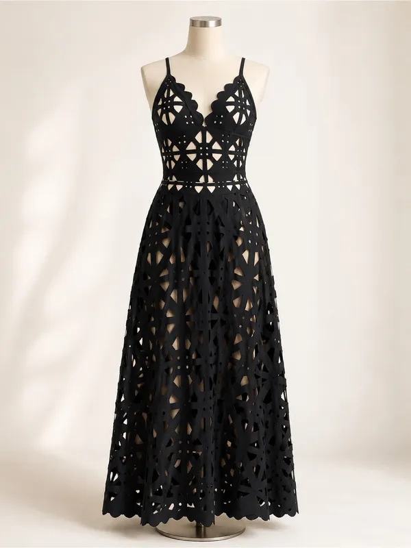 & Other Stories Black Laser-Cut Maxi Dress - Elegant Women's Evening Dress - Image 2
