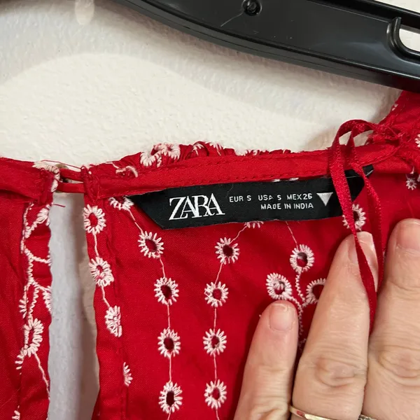 Zara Red Dress with Eyelet Embroidery Midi Length Size Small‎ - Image 7