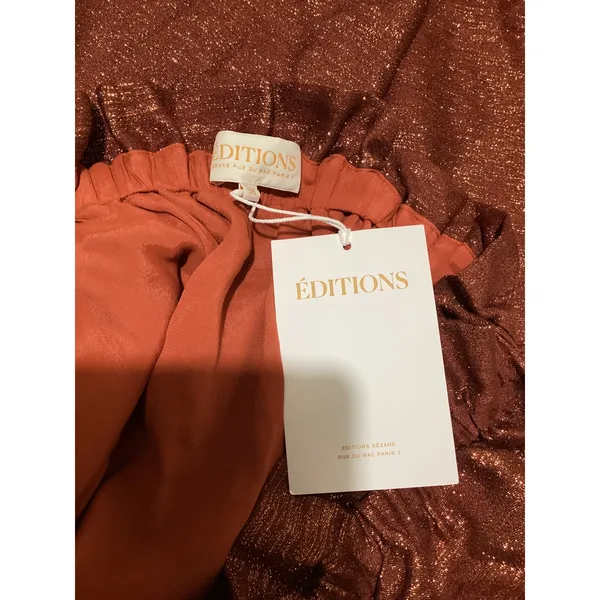 Sézane Editions Metallic Copper Off Shoulder Puff Sleeve Dress Rust Orange EU 38 - Image 6