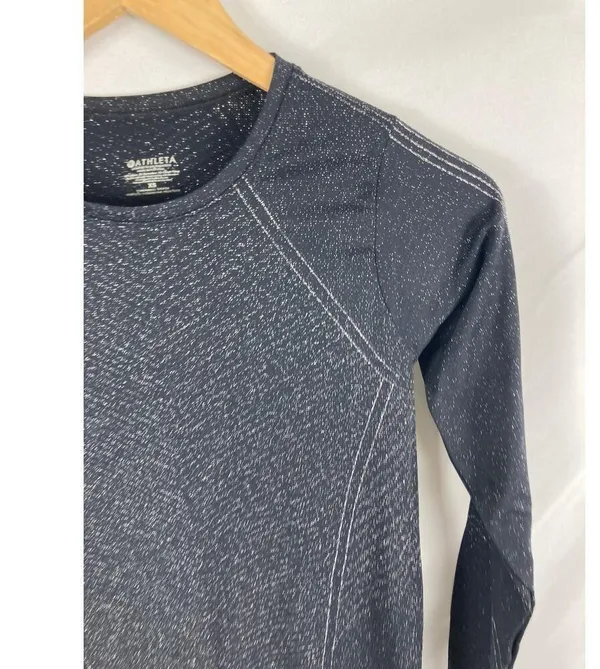Athleta Black Silver Metallic Glitter Flurry Shine Base Layer Top Size XS - Image 5