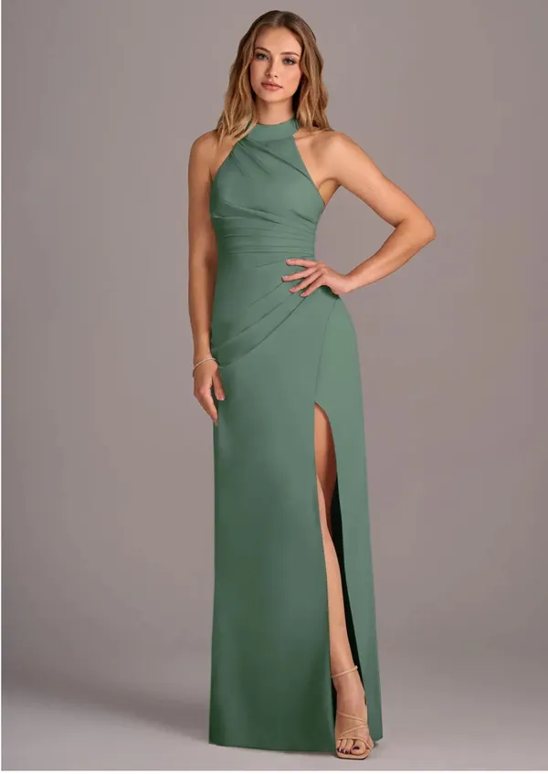 azazie jemma chiffon dress in eucalpytus - Image 5