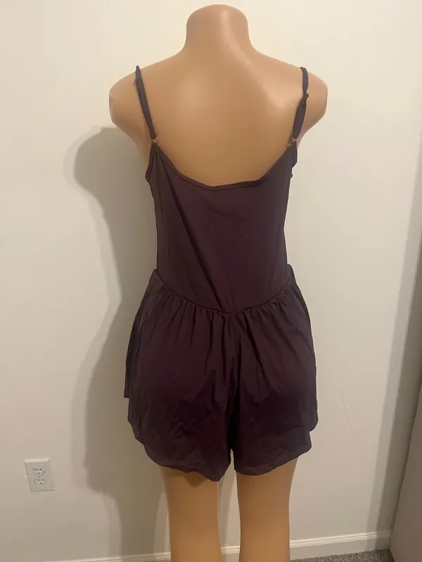 12/25/25 Women's Square Neck Sleeveless Romper Adjustable Spaghetti Straps Double Lined S - Image 5