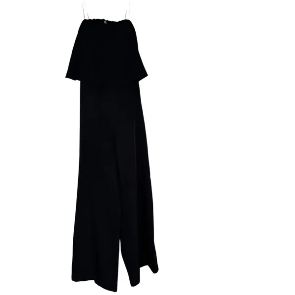 NWT DO+BE Black Strapless Overlay Front Ruffle Wide Leg Jumpsuit Black Size M - Image 6