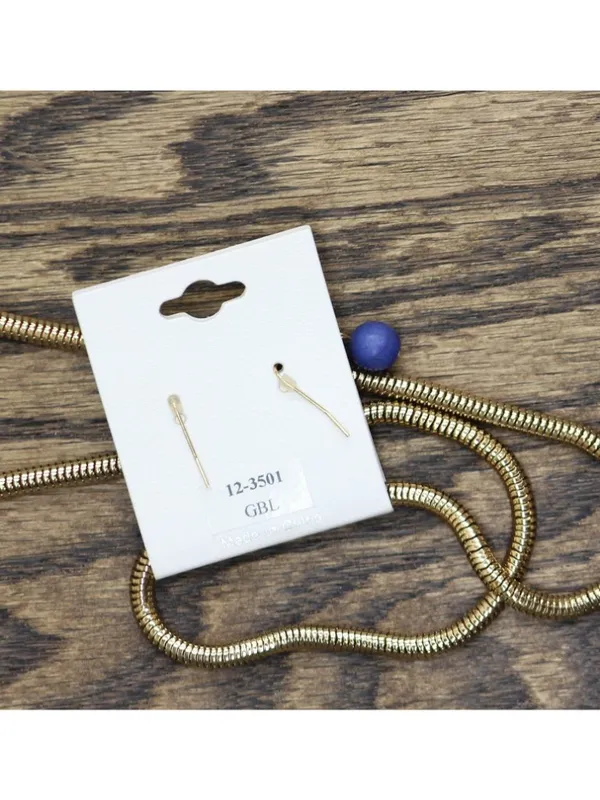 NWT Viola Lariat Pull Adjustable Necklace Dangly Earring Set Gold / Blue - Image 6