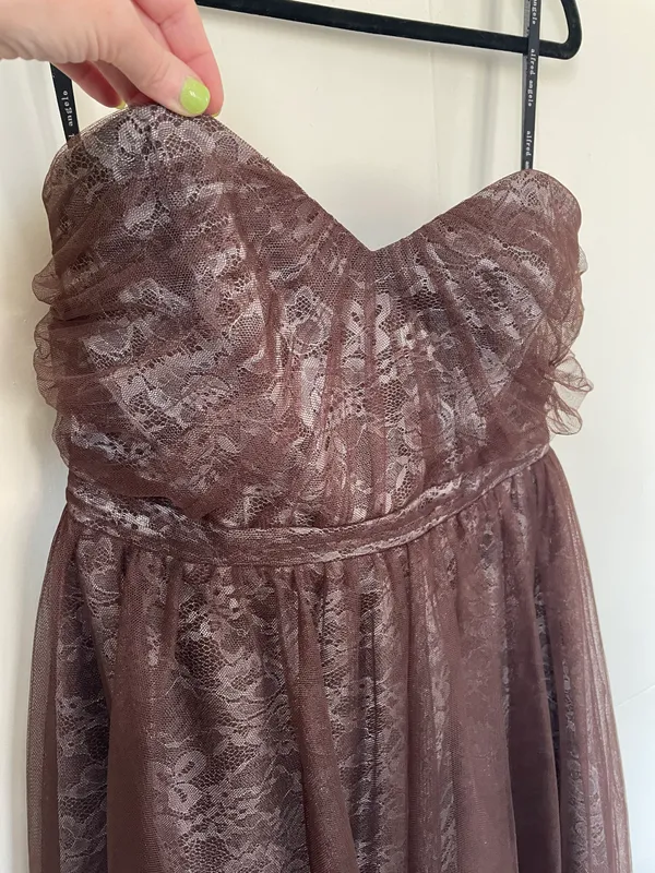 strapless formal dress brown lace women’s size 12 prom dance Y2K - Image 2