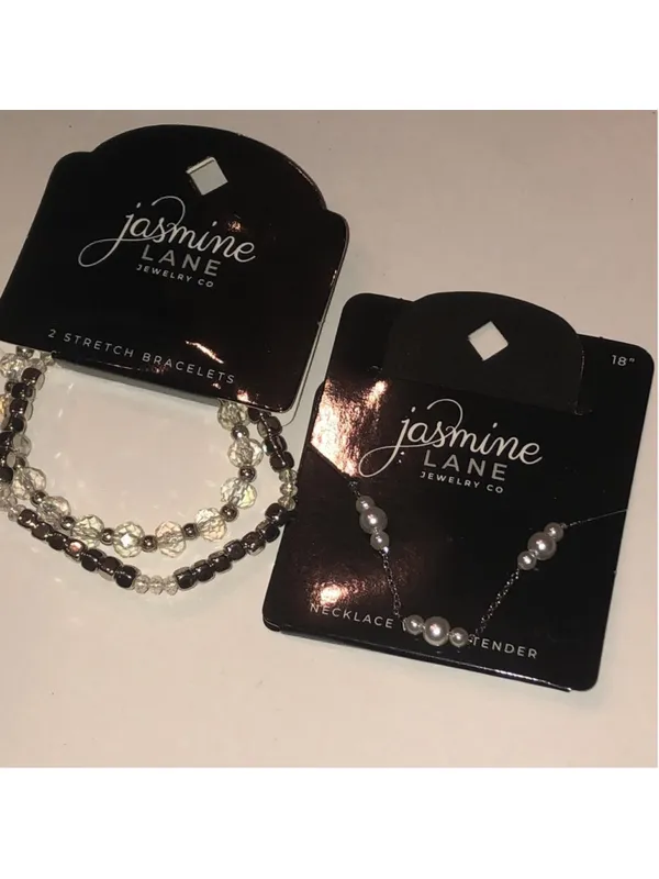Jasmine Lane Silver Tone Faux Pearl and Beaded Stretch Bracelet Jewelry Set - Image 2