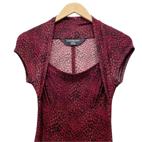 Norma Kamali Dress XS Red Snake Print Shrug Fit Flare Stretch Midi Animal Print - Image 4