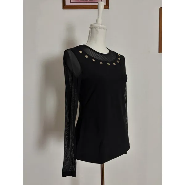 Anatomie Kim Black Mesh Grommet Long Sleeve Stretch Top Small Goth - Image 2