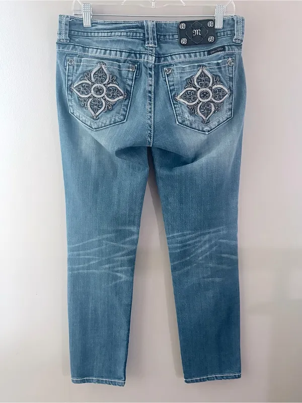 Miss Me Skinny Jeans Size 29 Medium Wash Embroidered Pockets JP6103S - Image 2