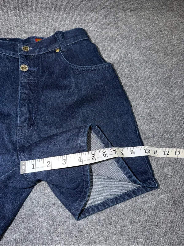 vintage Lawman high-waisted dark wash denim shorts featuring prominent gold-tone - Image 4
