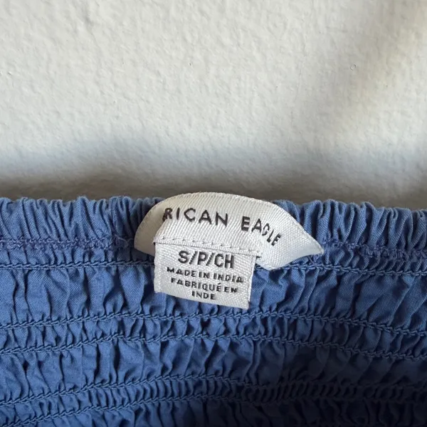 American Eagle Lace Up Smocked Crop Top Blue - Image 4