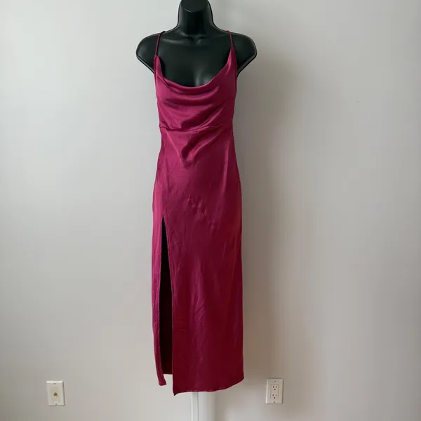 Lioness Revolve S Magenta Pink Satin Cowl Neck Maxi Dress Feminine Dainty Formal - Image 2