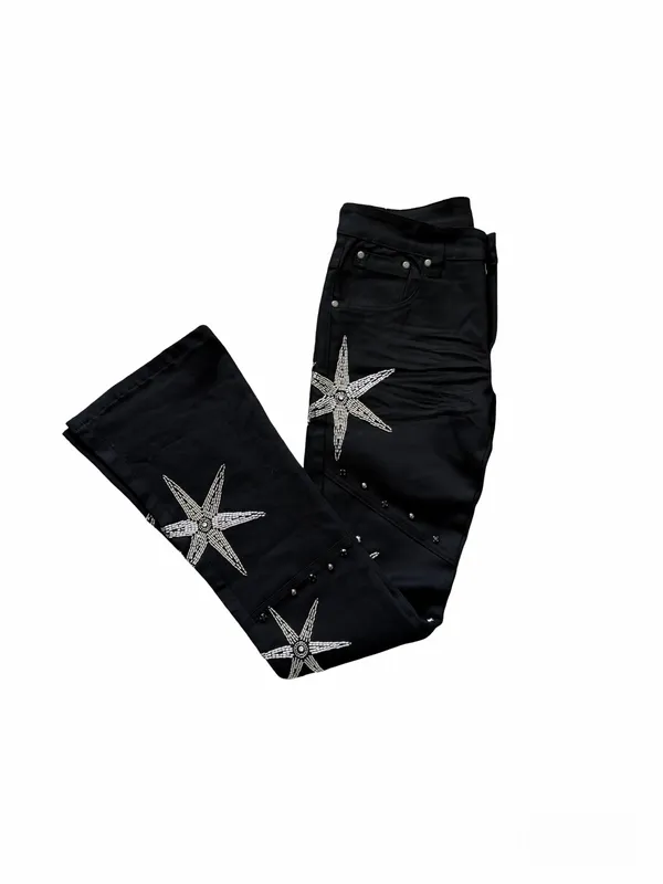 Publik Denim Black Beaded Star Flare Jeans Men’s Size 32x35 - Image 4