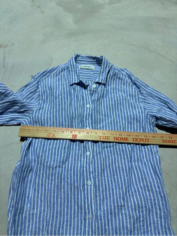 Everlane Striped Blue & White European flax Linen Button-Up Shirt 2 - Image 6