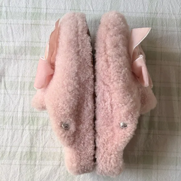 UGG Plush Addison Velvet Bow Women's Slippers in Light Pink - Image 4