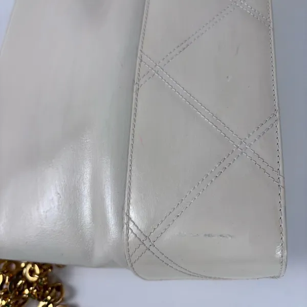 Authentic Salvatore Ferragamo Vintage Cream Leather Tote Bag Gold Chain Strap - Image 9