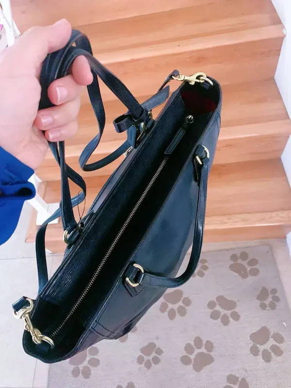 Coach Poppy Textured Patent Small Blaire Tote/Crossbody Brass / Navy - Image 9