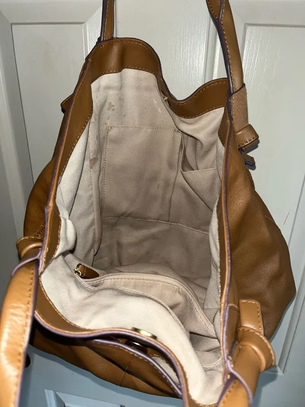 Lucky Brand Cognac Brown Leather & Suede Mixed Media Tote Bag - Image 3