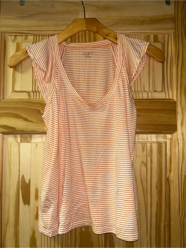 LOFT Orange and White Striped Scoop Tank - Image 3