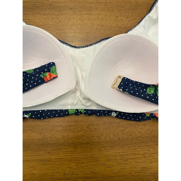 Modcloth Blue Polka Dot Strawberry Tie Strap Metal Back Closure Bikini Top Large - Image 7