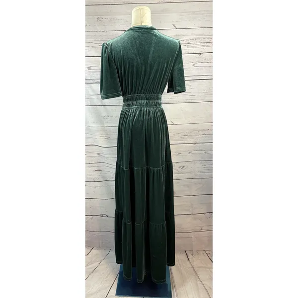 Baltic Born Artemis Velvet Maxi Dress Women’s S Green Tiered V-Neck Formal Dres - Image 3