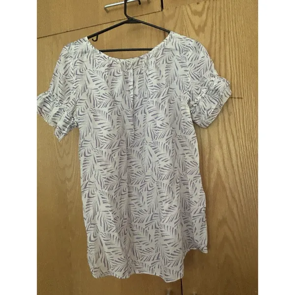 Maeve Anthropologie Silk Blend White Blouse With Purple Leaf Print Boho Sunny - Image 3