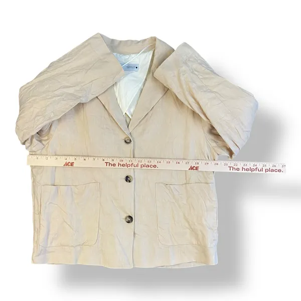 Zara Linen Beige Buttoned Blazer Womens Size M Business Preppy‎ - Image 4
