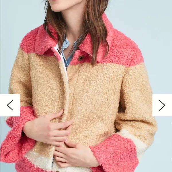 Anthropologie Color block Sherpa Jacket with Pink,‎ Tan, and Cream Medium - Image 10