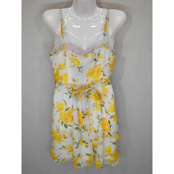 Crystal Doll White &‎ Yellow Floral Belted Mini Dress SMALL NWT Cottage Prairie - Image 5