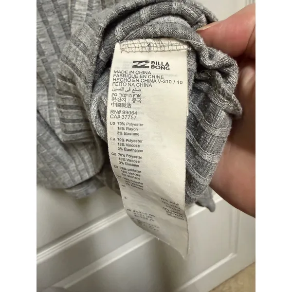 Billabong Womens Gray Ribbed Cropped Long Sleeve Top Relaxed Large L - Image 8