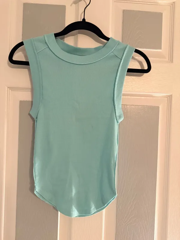 Free People Kate Sleeveless Ribbed Tank Top in Light Aqua - Image 2