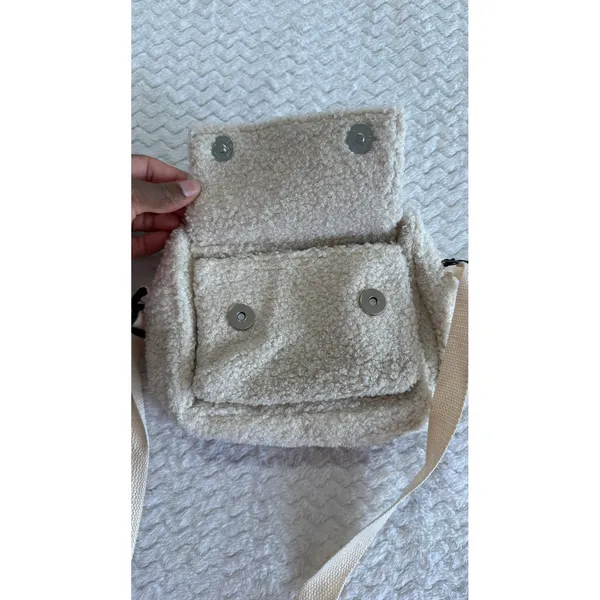 Cream Faux Shearling Crossbody Bag Sherpa Fleece Small Messenger Bag Ivory - Image 4