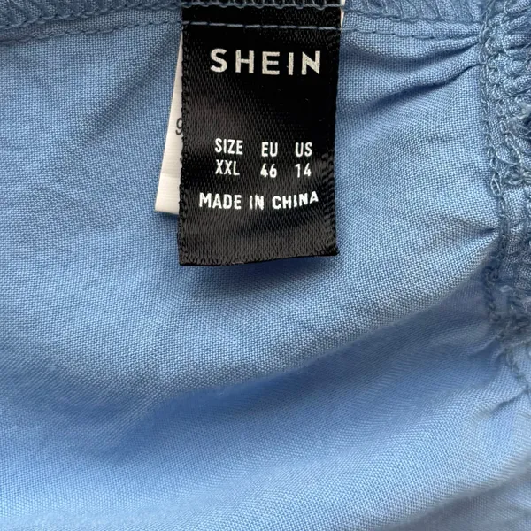 SHEIN Blue White Color Block Dress Size 14 XXL Ruffle Hem - Image 7