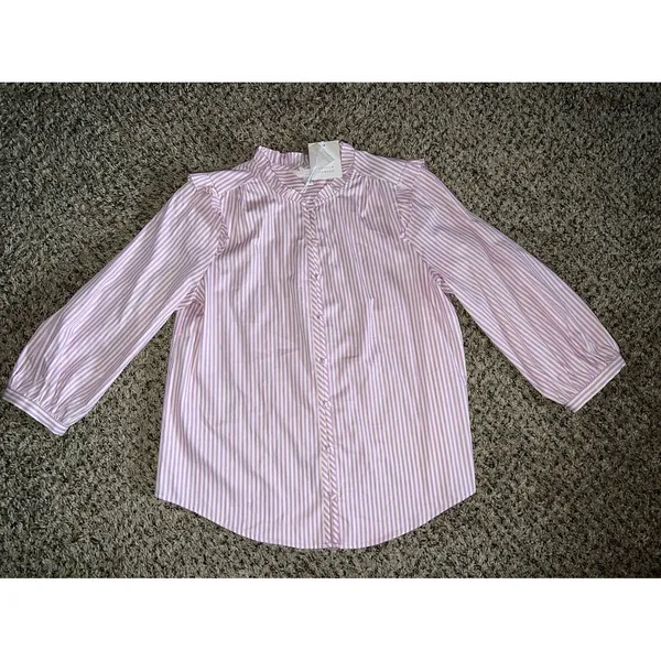 NWT LC‎ Lauren Conrad purple/white stripped 3/4 sleeve blouse size medium - Image 2
