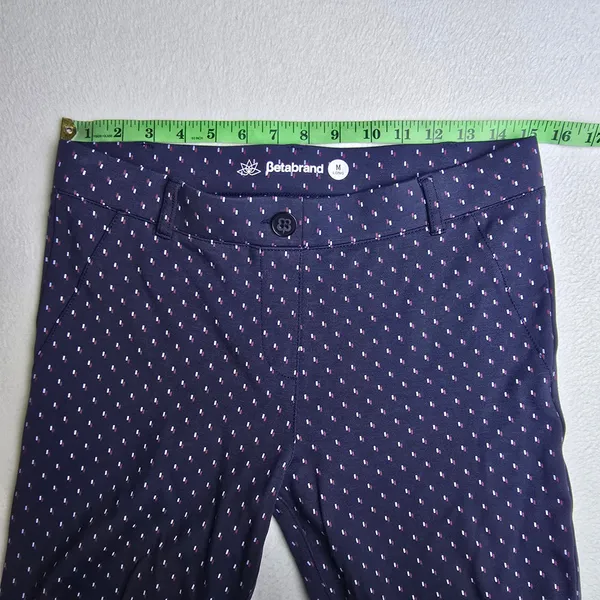 Betabrand Dress Pant Yoga Pants Navy‎ Blue Dash Print Straight Leg Size M Long - Image 7