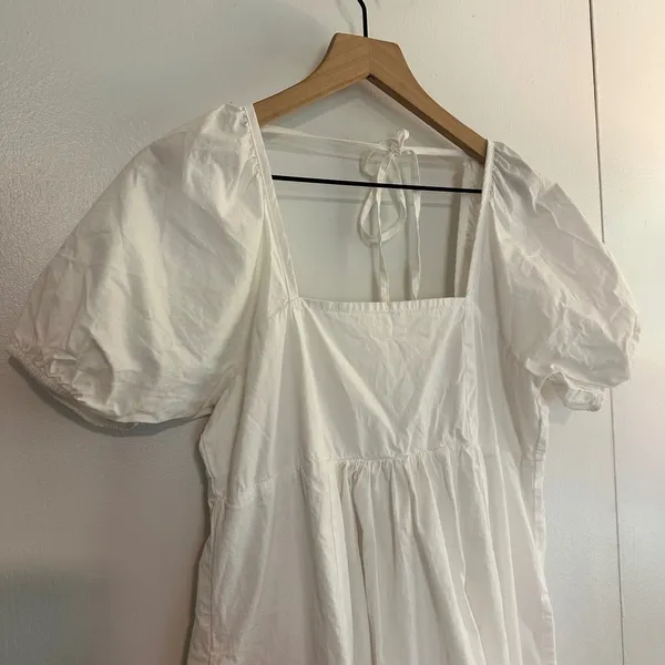 Draper James | Women's Magnolia White Cotton Puff Sleeve Smocked Mini Dress, S - Image 4