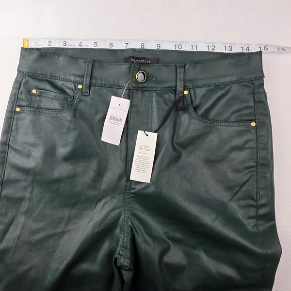 Ann Taylor NWT The Boot Crop High Rise Coated Pants Forest Green Size 8 - Image 6