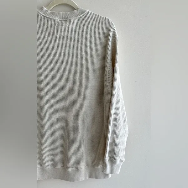 aerie Waffle Knit Long Sleeve Lounge Tee, Beige, Size Medium - Image 14